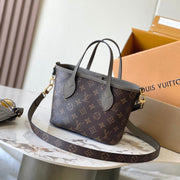 NEVERFULL BANDOULIÈRE INSIDE OUT BB 24 IN BROWN MONOGRAM CANVAS AND GRAY CALFSKIN