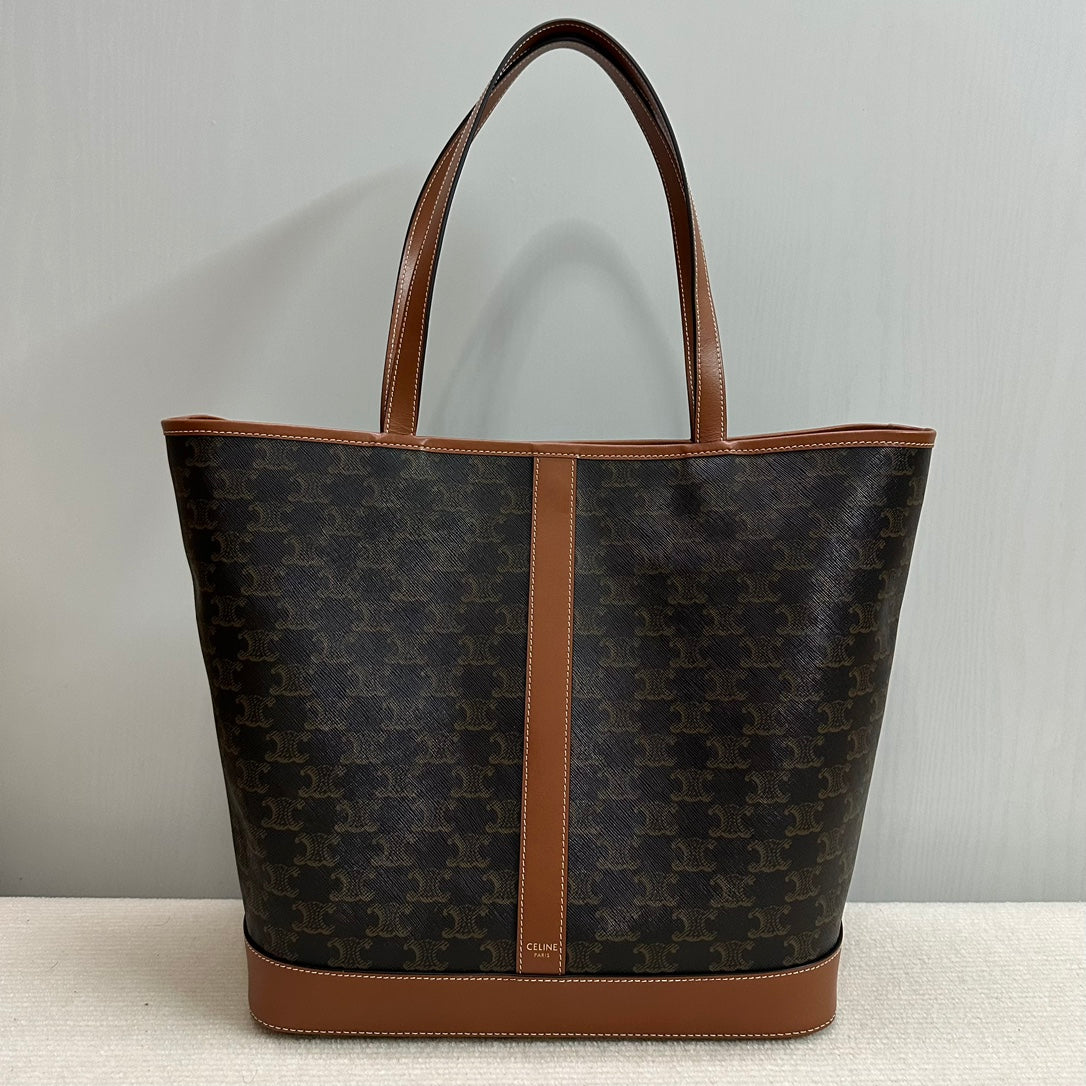 MEDIUM CABAS TRIOMPHE CANVAS 31.5 TAN CALFSKIN