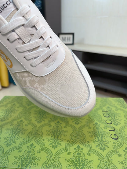 GG Men's Sneaker Beige White Canvas Calfskin 523339