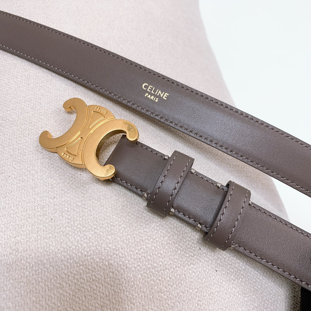 CL MEDIUM 25 MM TRIOMPHE BELT IN CHOCOLATE BROWN LEATHER GOLD HARDWARE