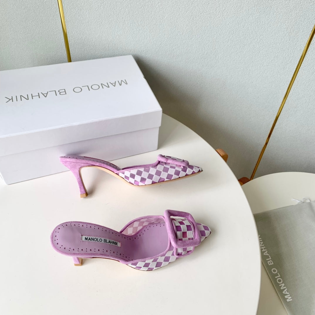 Manolo Mules 7cm Purple Fabric Leather  528012