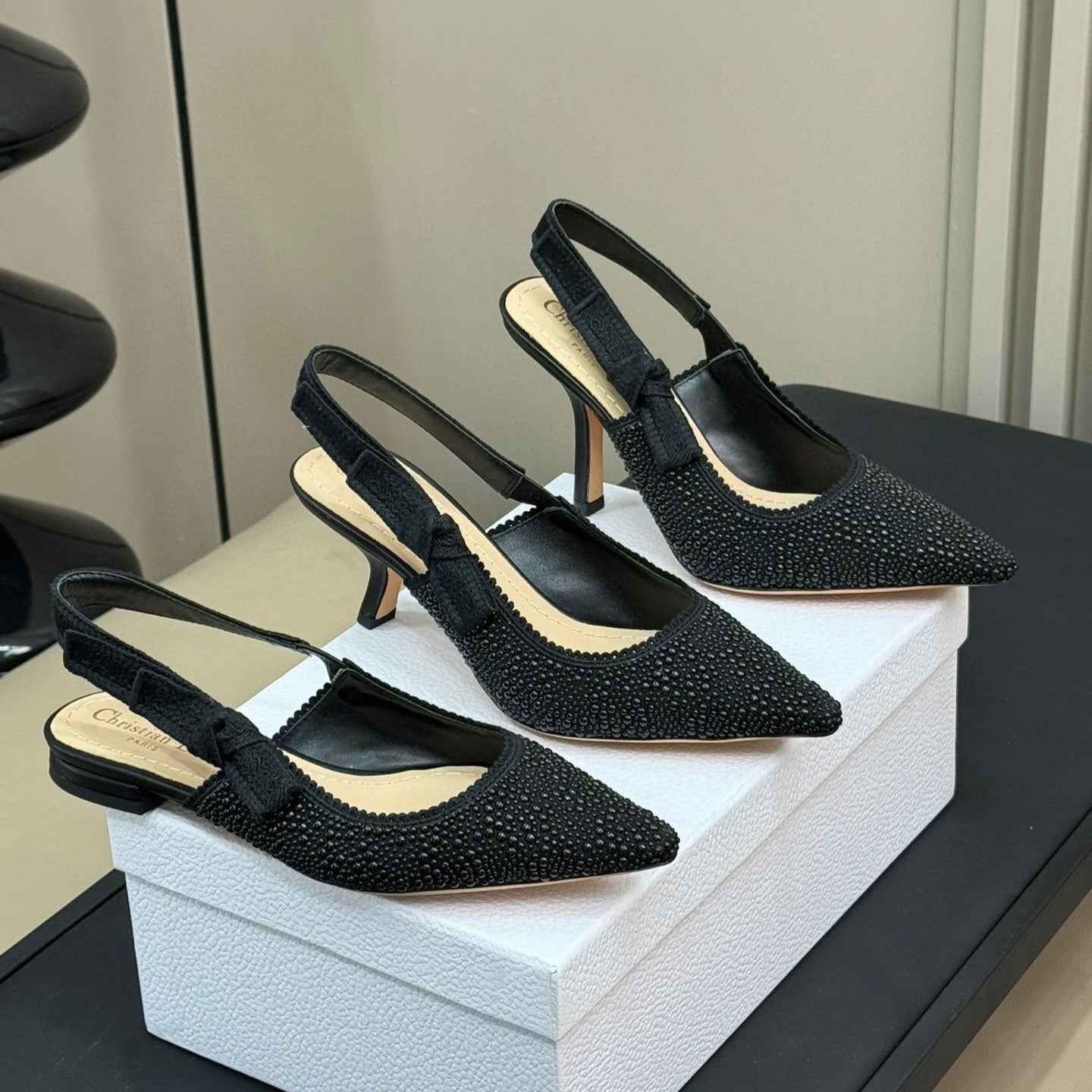 J'Adior Slingback Black Cotton Microbeads
