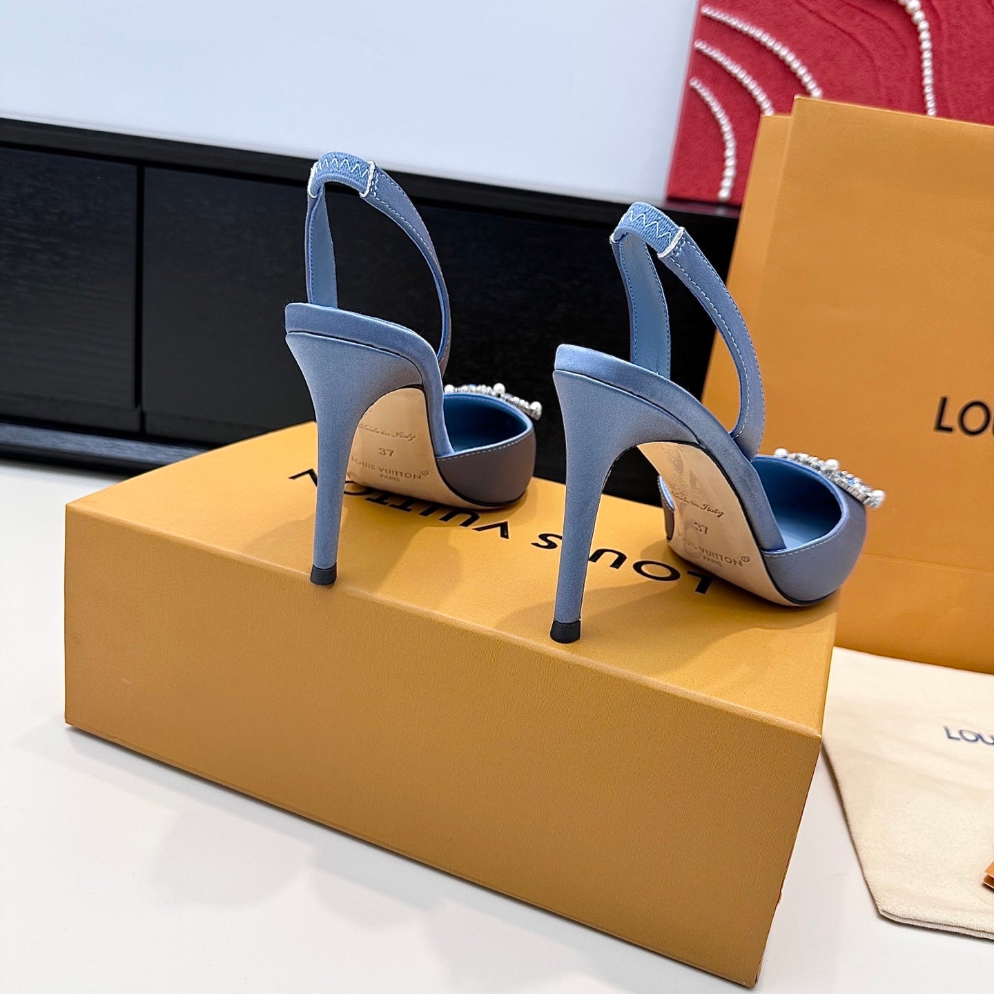LV 26s  Slingback 95 Light Blue Premium Satin 622436