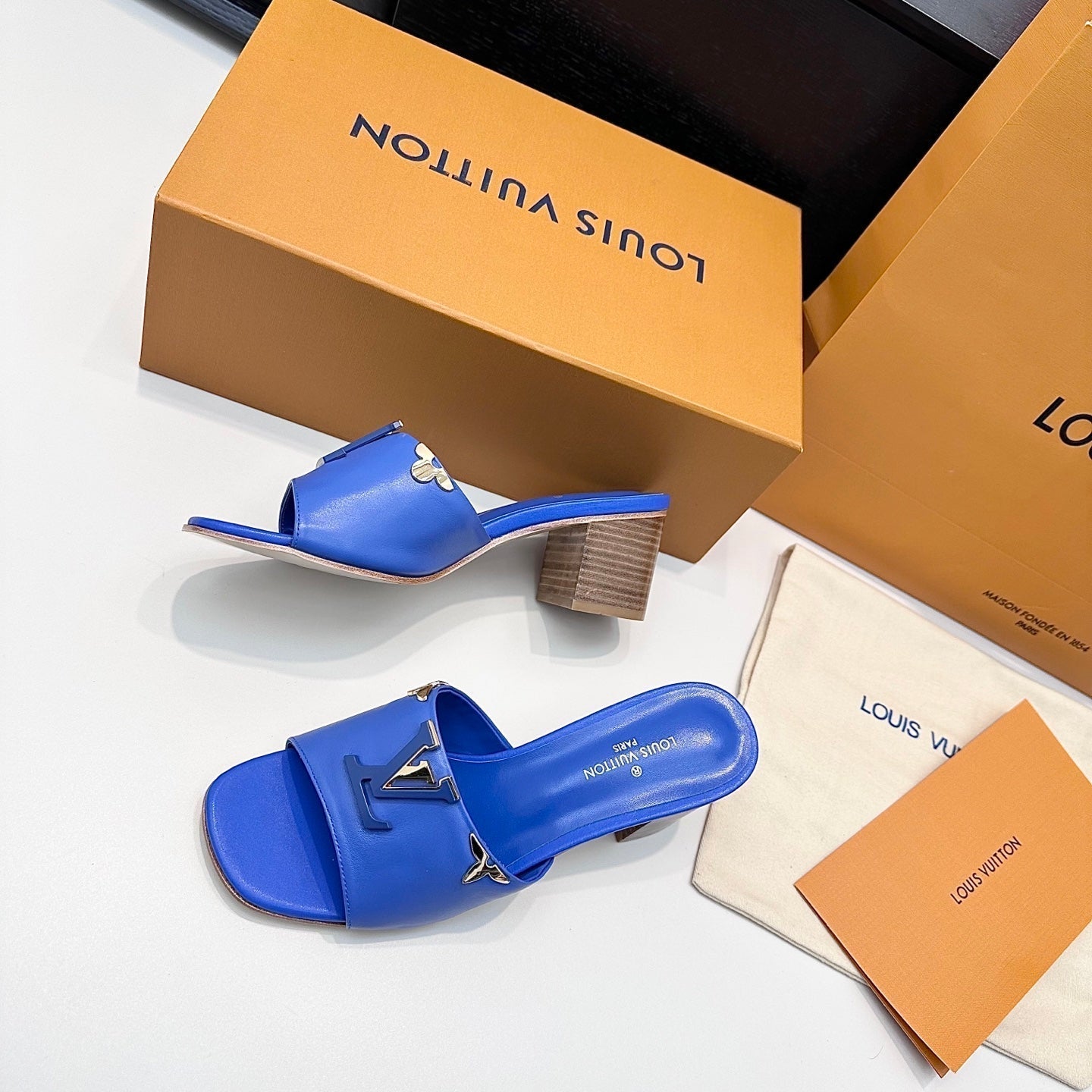 LV 26s High Heels 65 Sandals Cobalt Blue Calfskin 622402