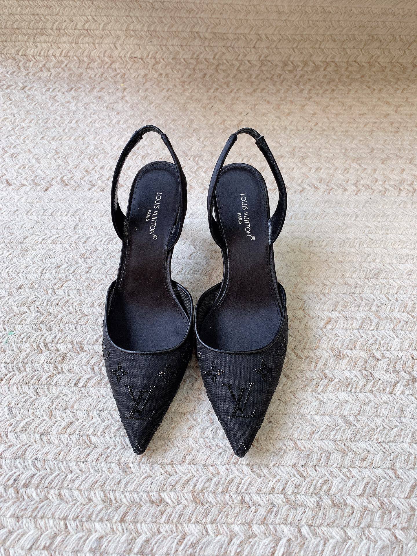 LV 26ss Slingback Black Mesh Leather 669996