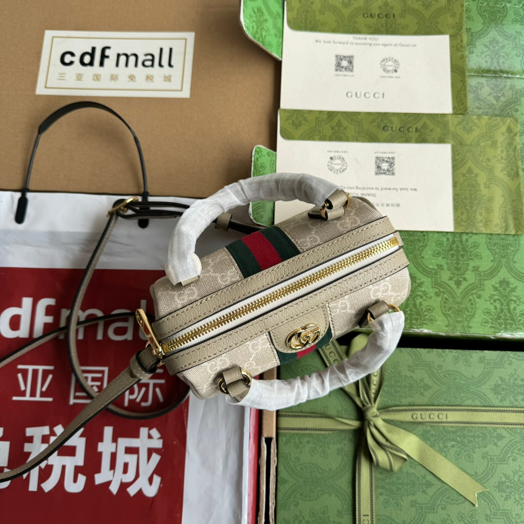 Gucci Ophidia 16.5 Bag Beige Canvas Leather 240093