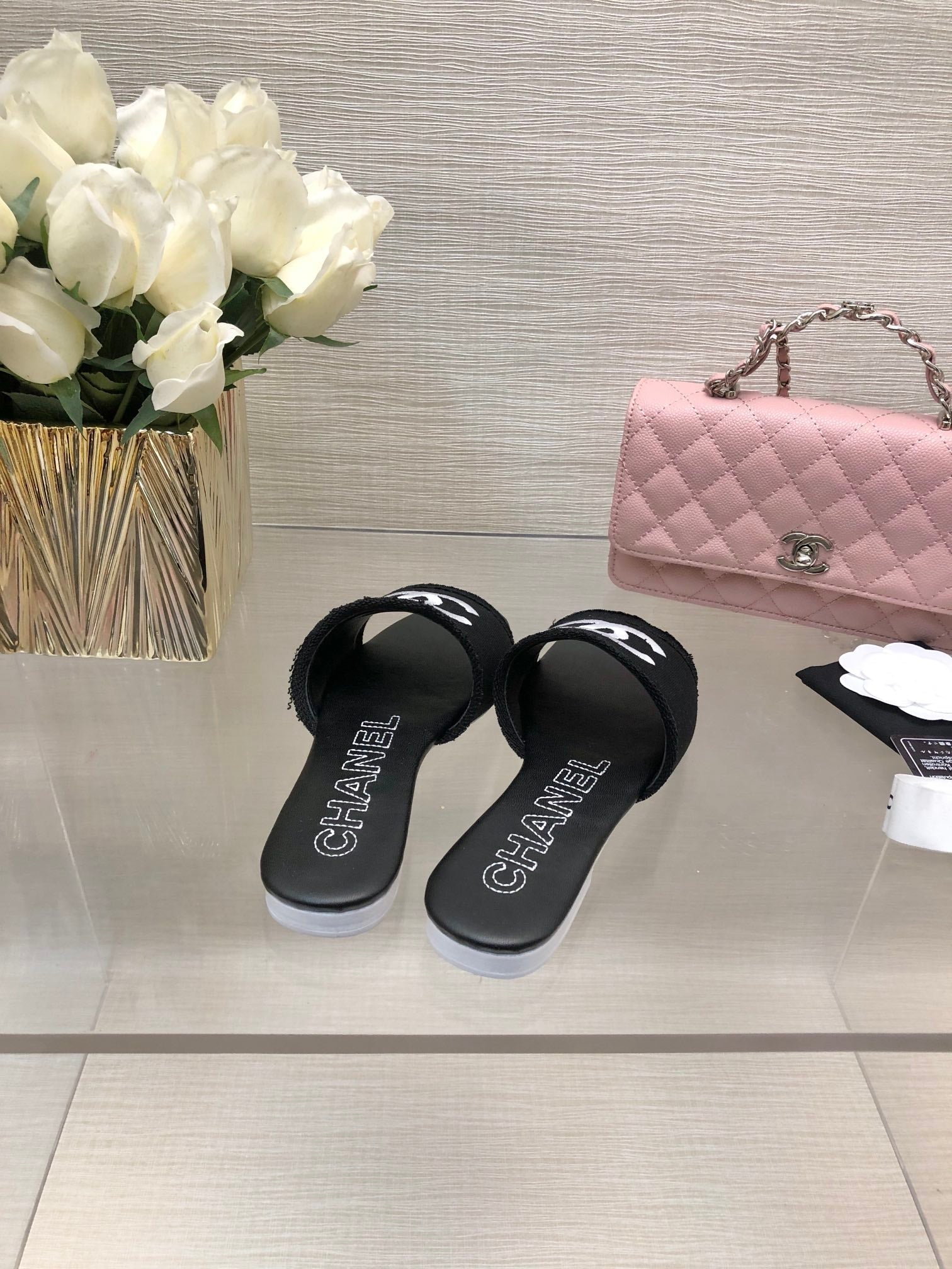 CC 25C Slippers Black Fabric Material 212964