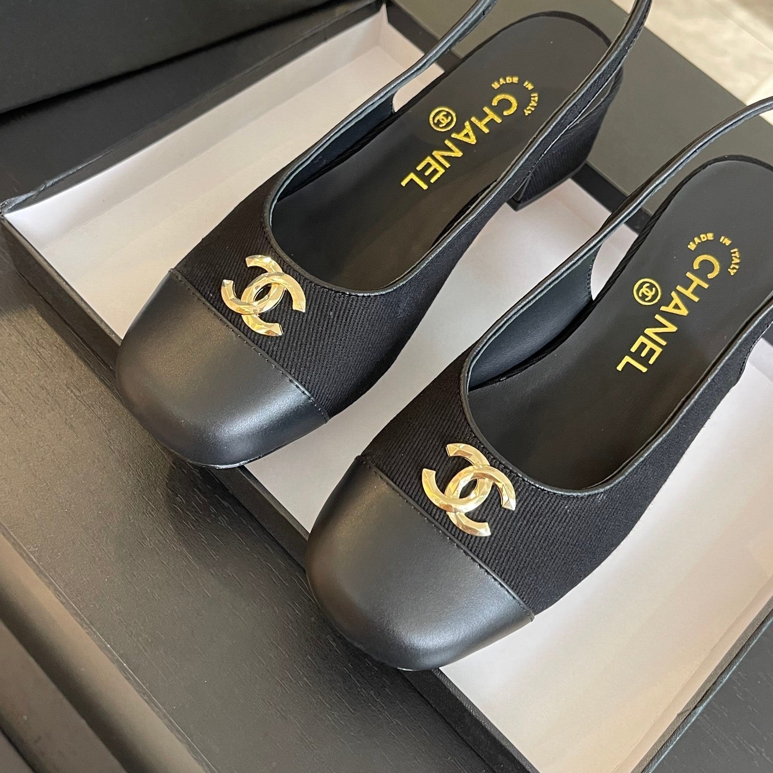 cc slingback 50 black grosgrain calfskin