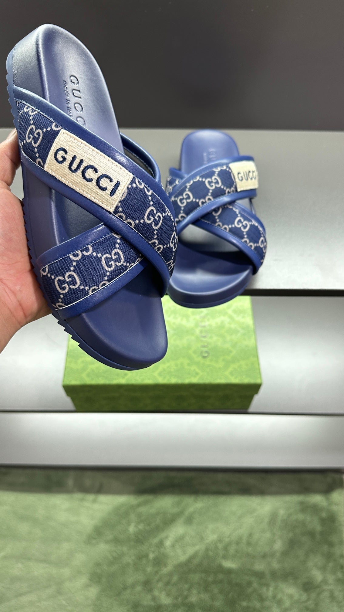 GG Men's Sandals Blue Polyester Leather 547245