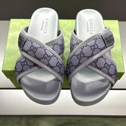 GG Men's Sandals Purple Grey Polyester Leather 547242