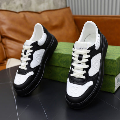 GG Men's Sneaker Black White Cowhide Embossed 523164