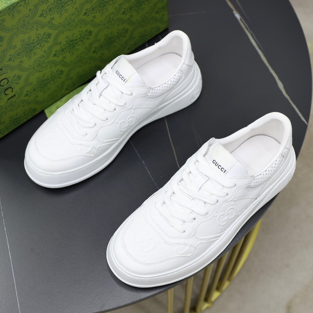 GG Men's Sneaker White Cowhide Embossed 523165