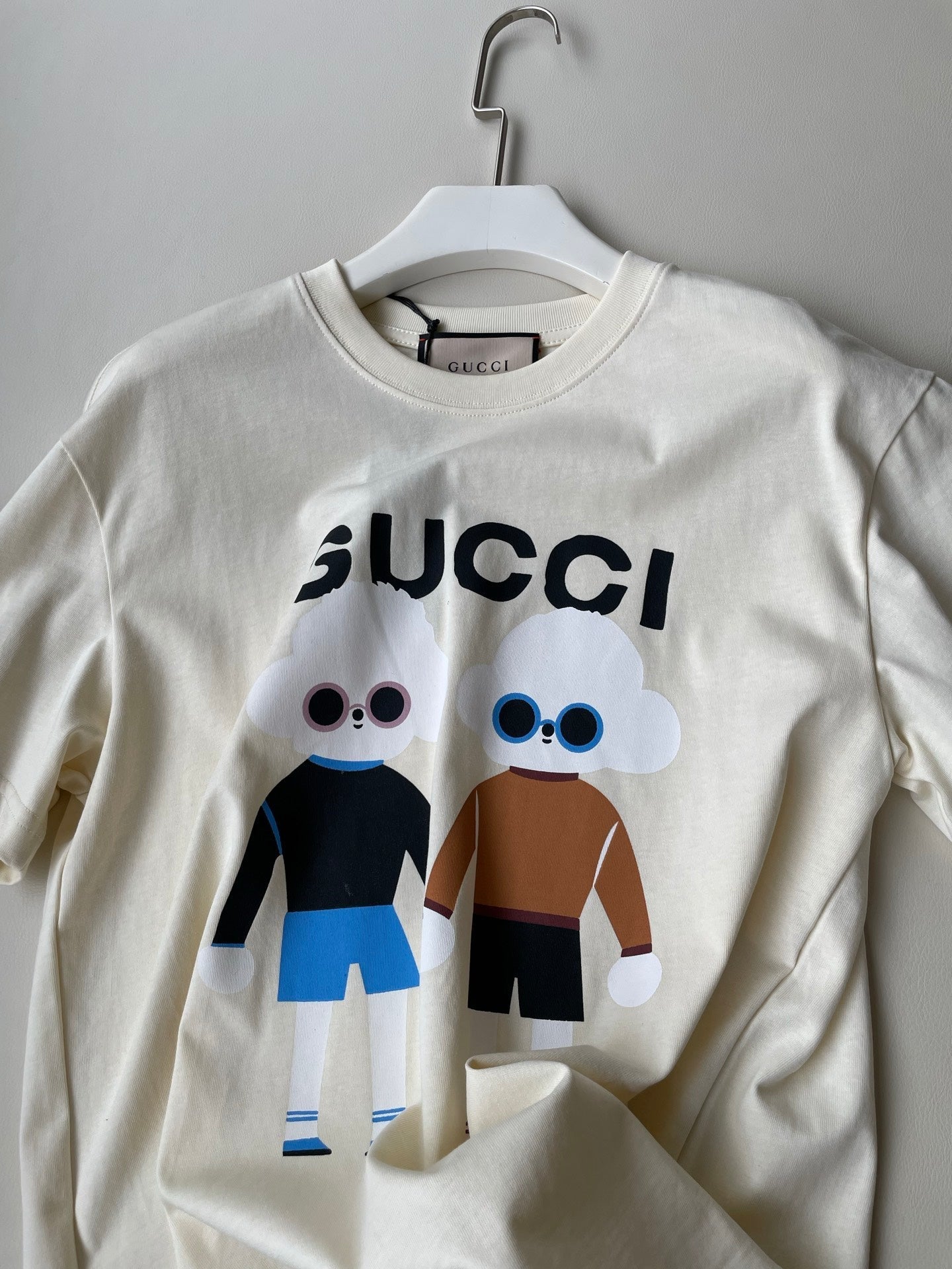 Gucci 25 Teddy Dog T-shirt Ivory Brown Black Cotton