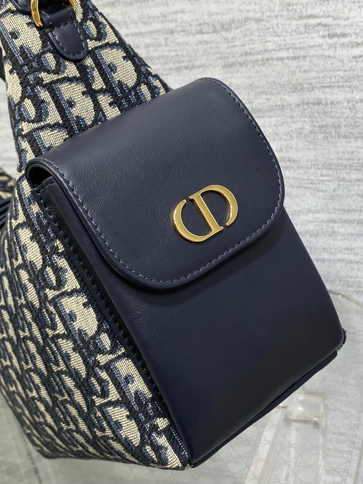 CD Medium Dream Bag 24 Blue Oblique Jacquard and Calfskin