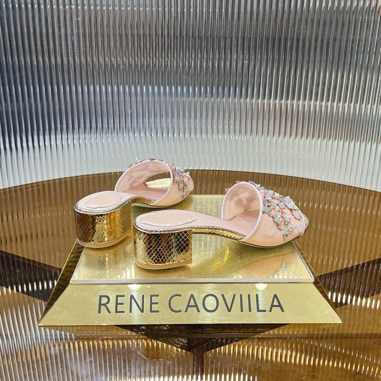 RC 25 Butterfly Flower Rhinestone Satin Sandals Pink Sheepskin 242920