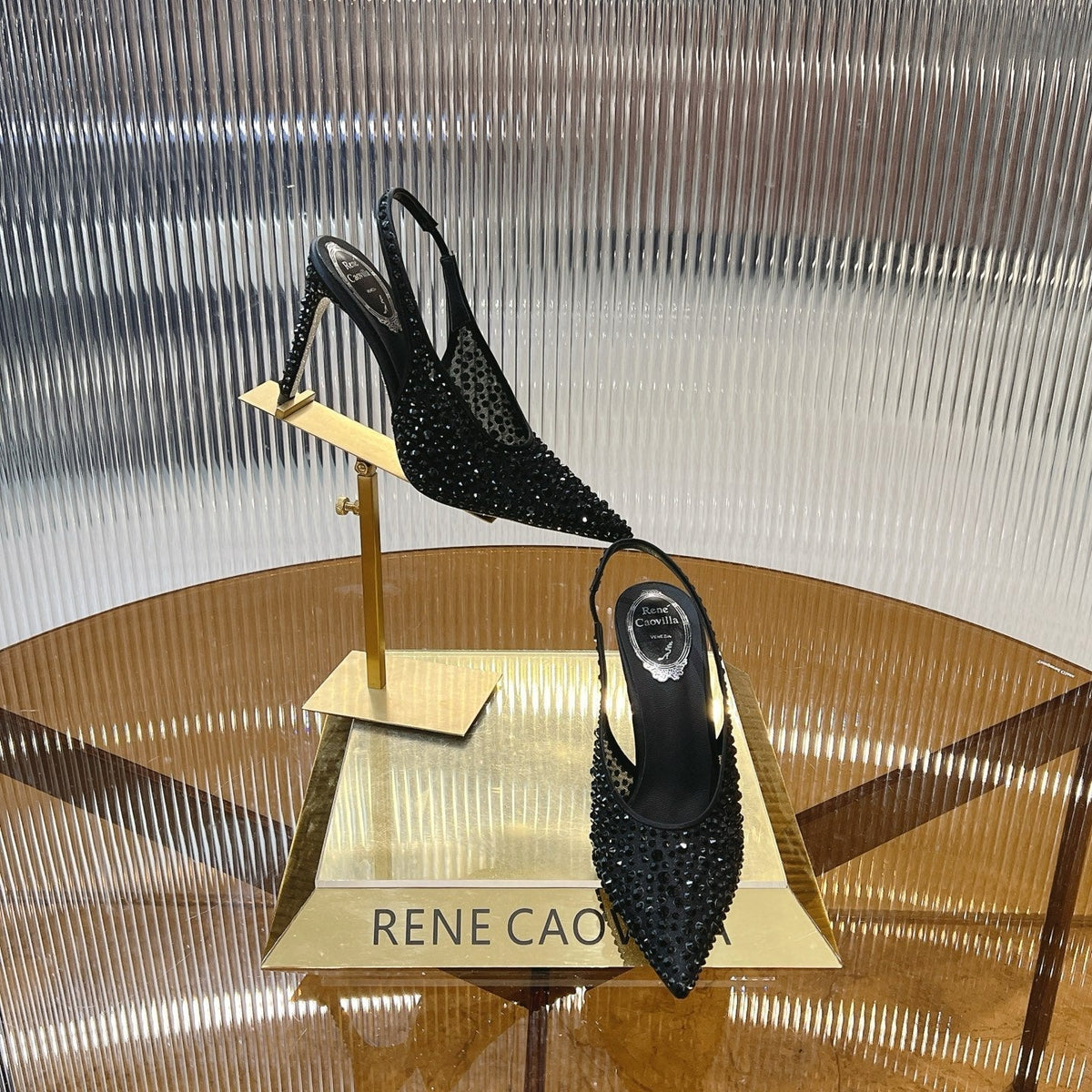 RC  Slingback Shoes Black Rhinestone Sheepskin 281981