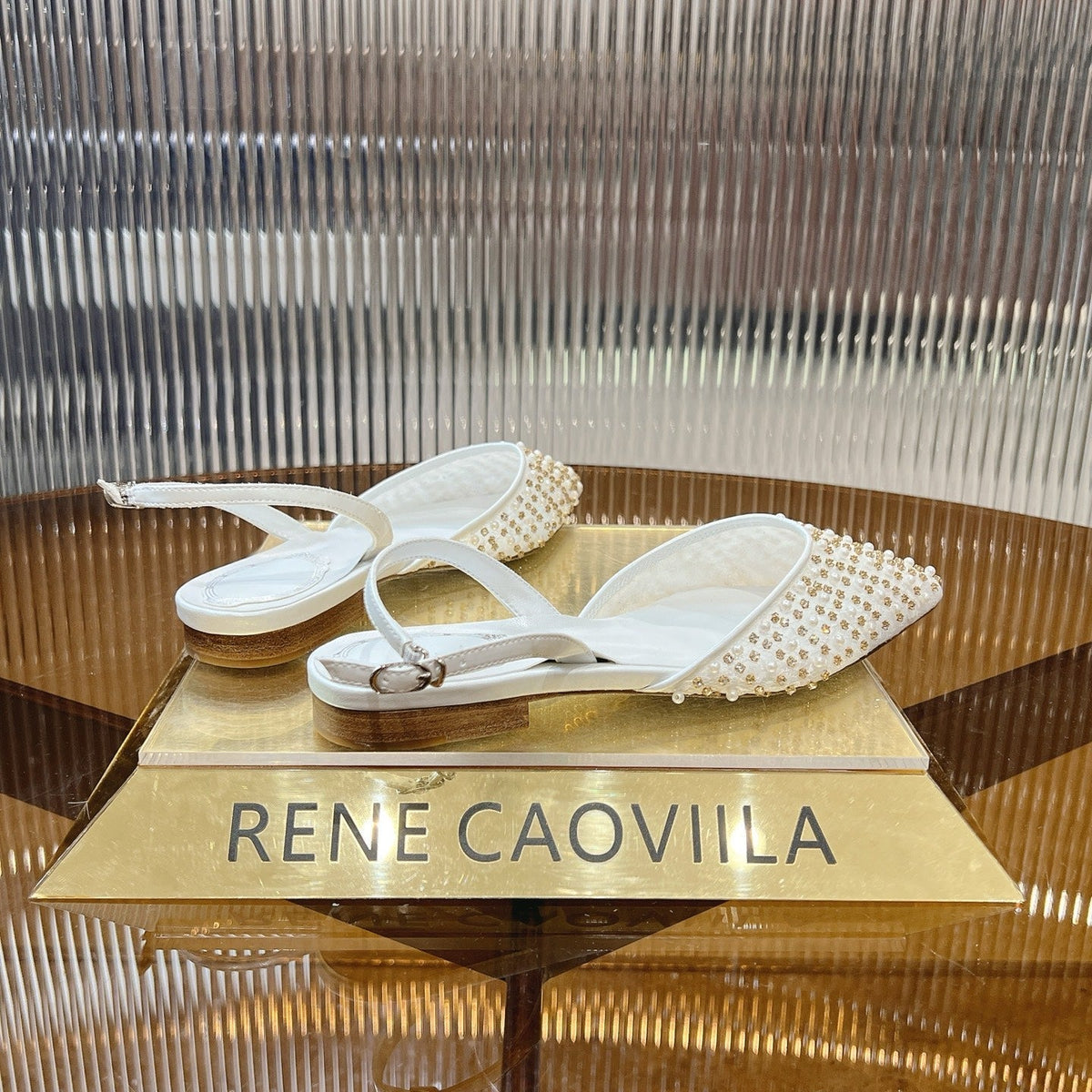RC Slingback 1cm White  Rhinestone Sheepskin 281983