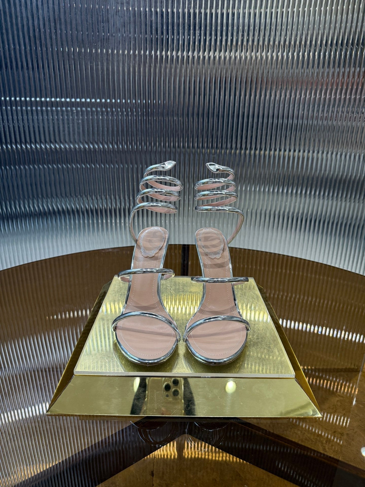 RC 25C Snake-Shaped Sandals 9.5cm Silver Sheepskin 310632