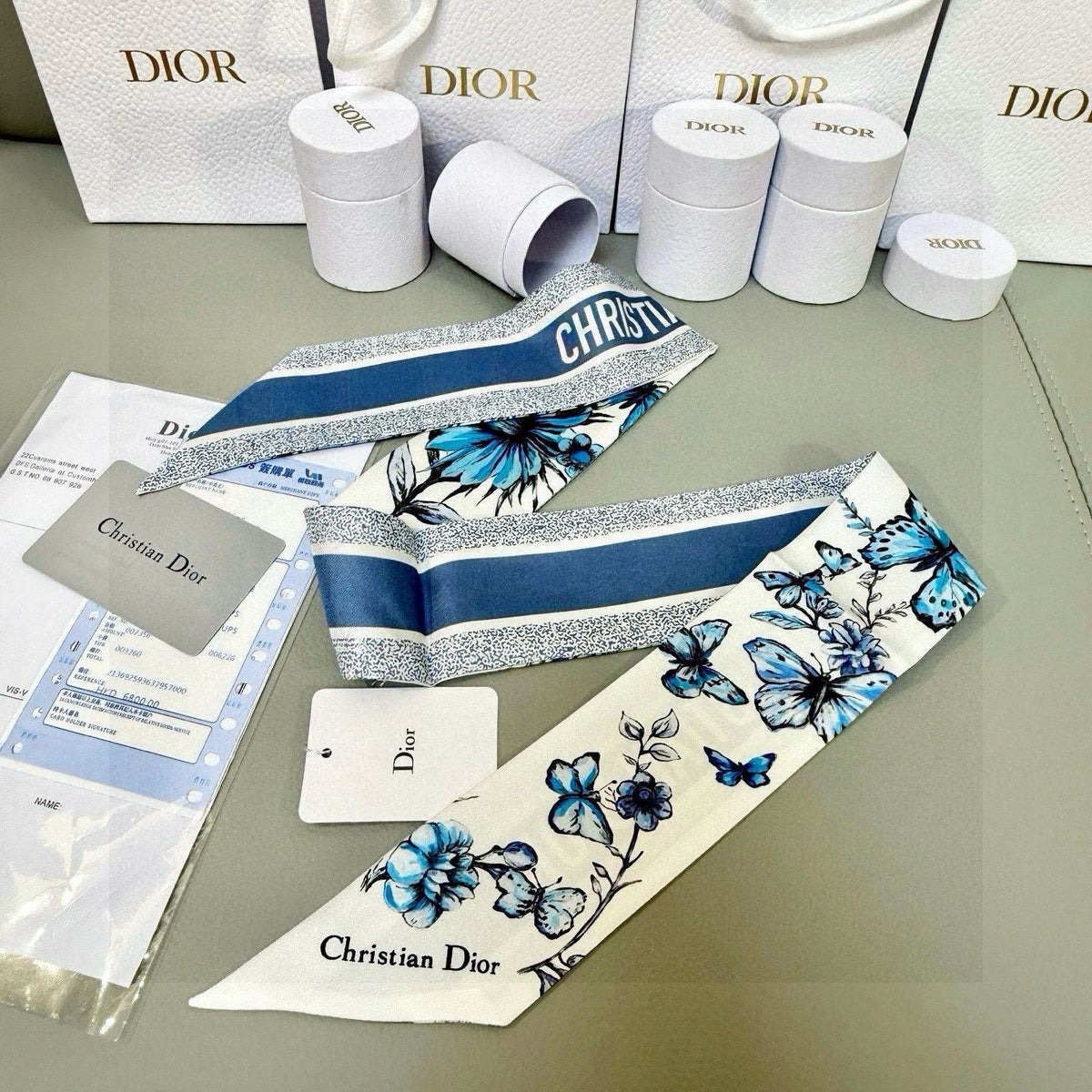 CD Twilly Mini Scarf 105cm Blue Mulberry Silk 935250