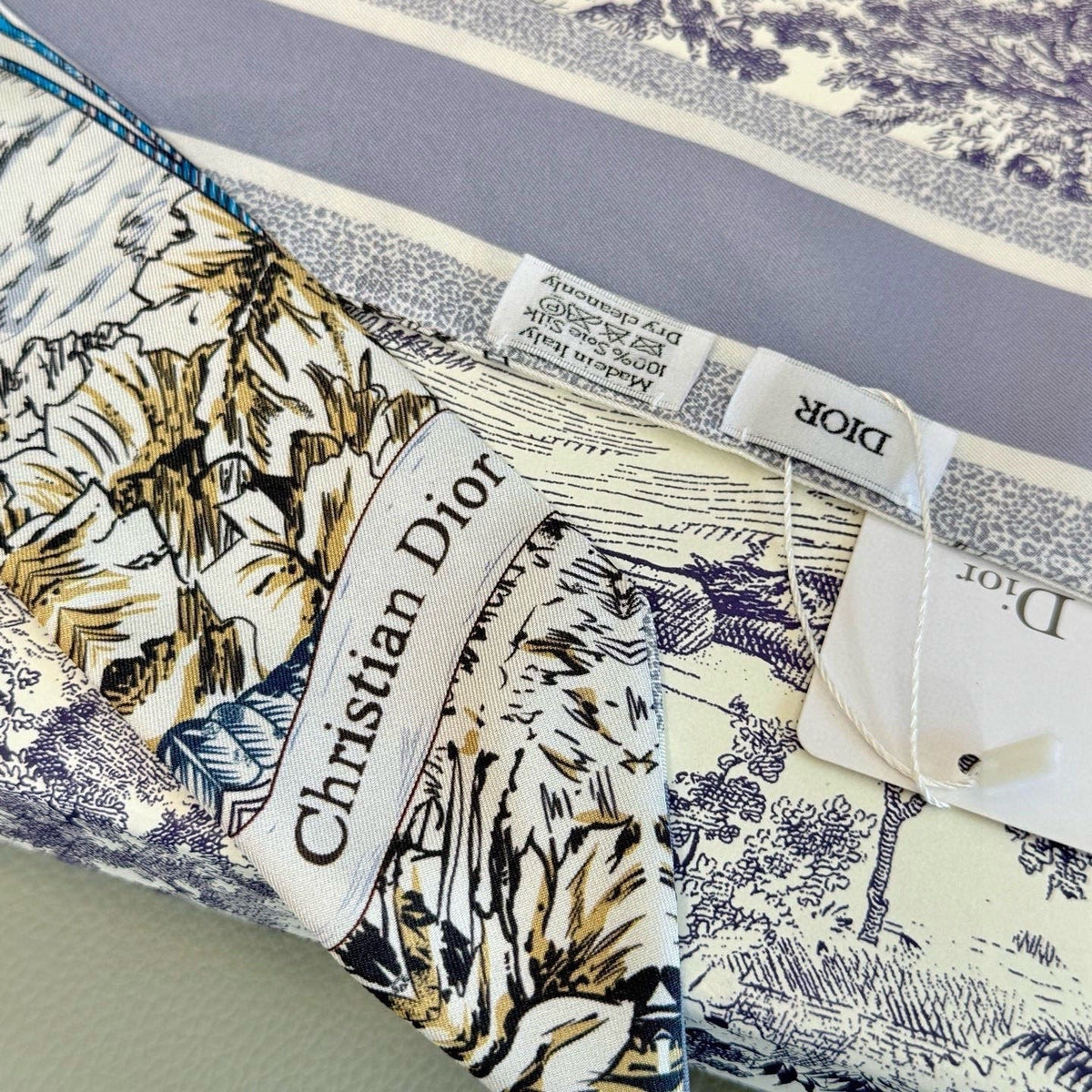 CD Twilly Mini Scarf 105cm Gray Colorful Mulberry Silk 945718