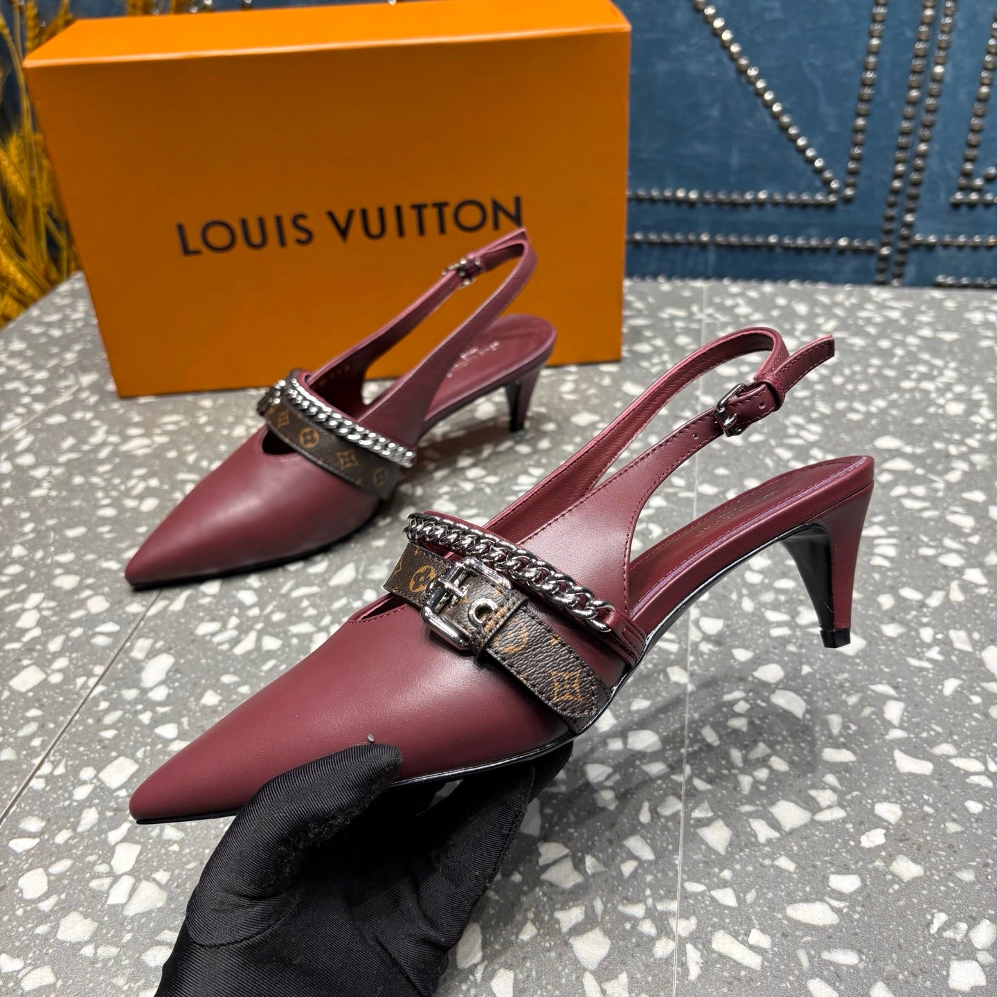 LV 26ss Slingback 45 Burgundy Cowhide 628433