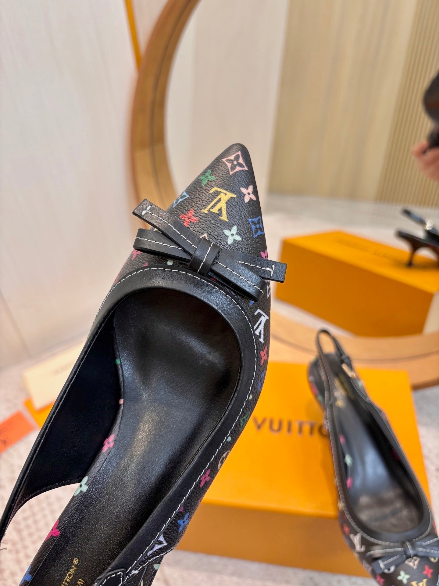 LV 26ss Slingback 65 Black Multicolor Monogram Cowhide  671234