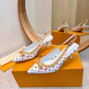 LV 26ss Slingback 65 White Multicolor Monogram Cowhide  671235