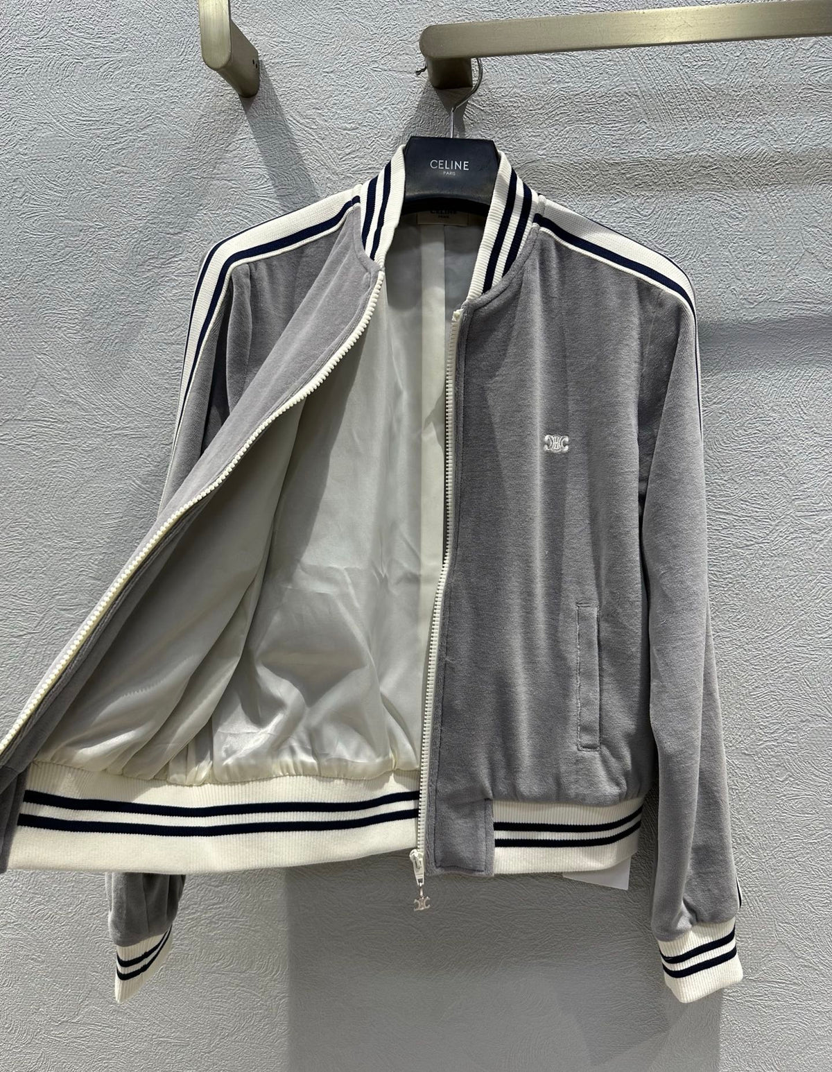 Celine 25 Jacket Grey White Velvet Cotton