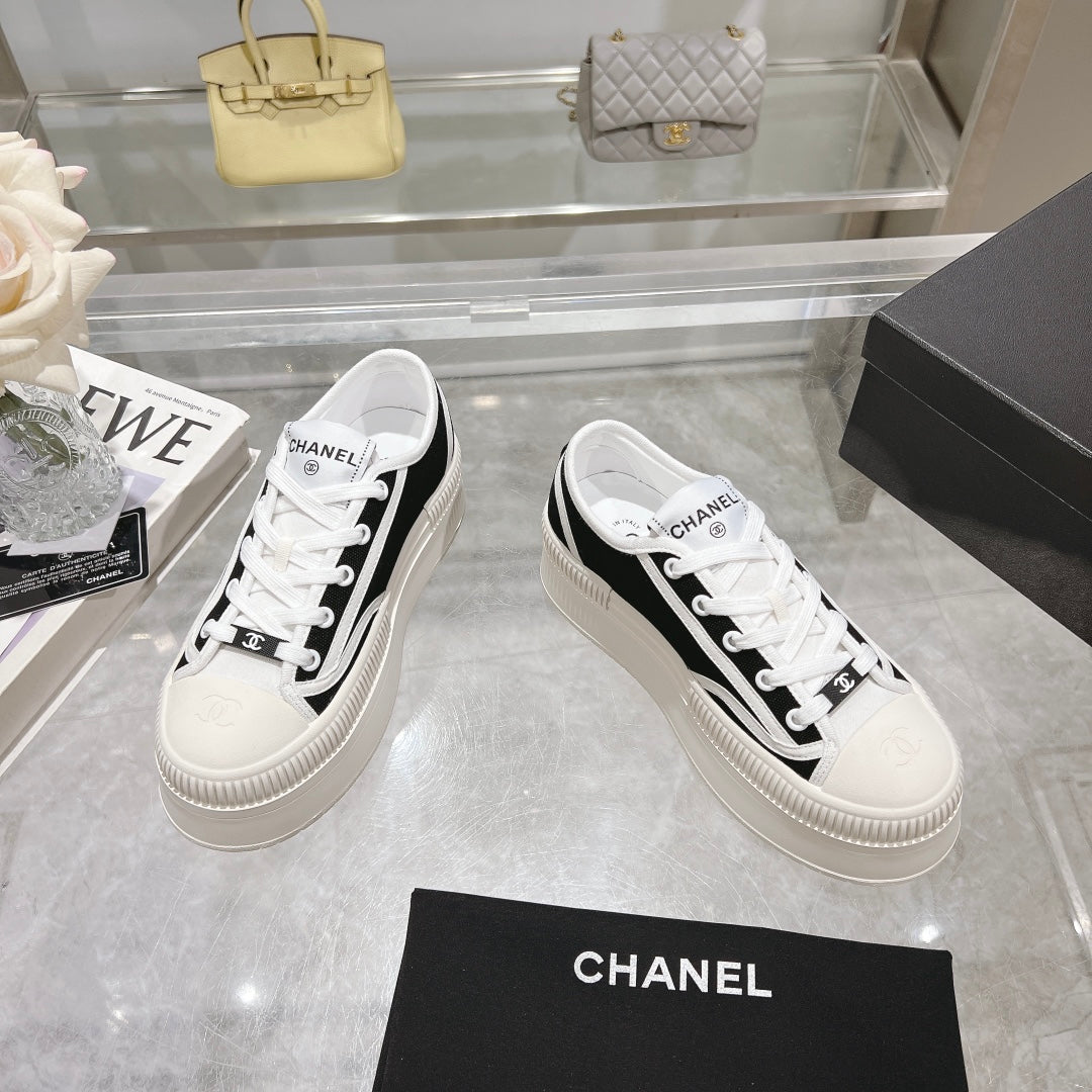 CC Sneaker Black Fabric And Lambskin