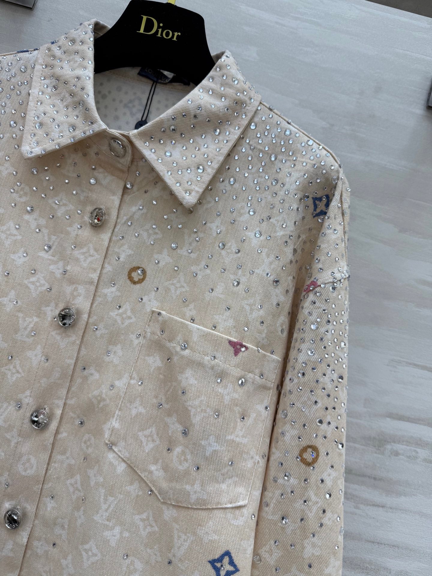 LV 25 Star-Studded Rhinestone Beige Denim