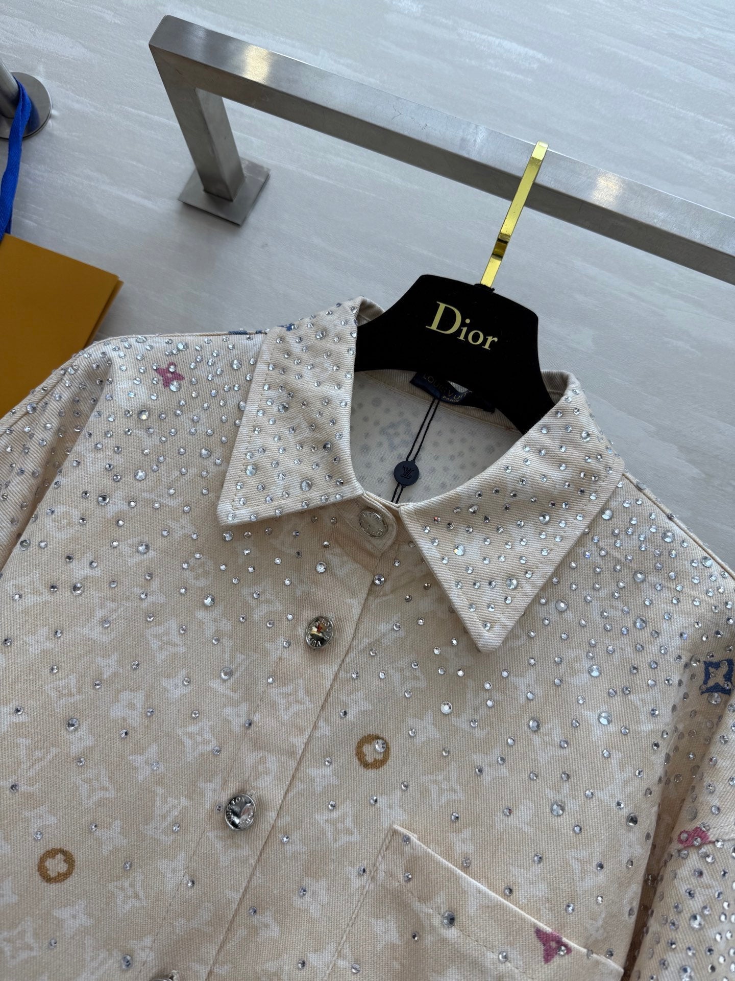 LV 25 Star-Studded Rhinestone Beige Denim