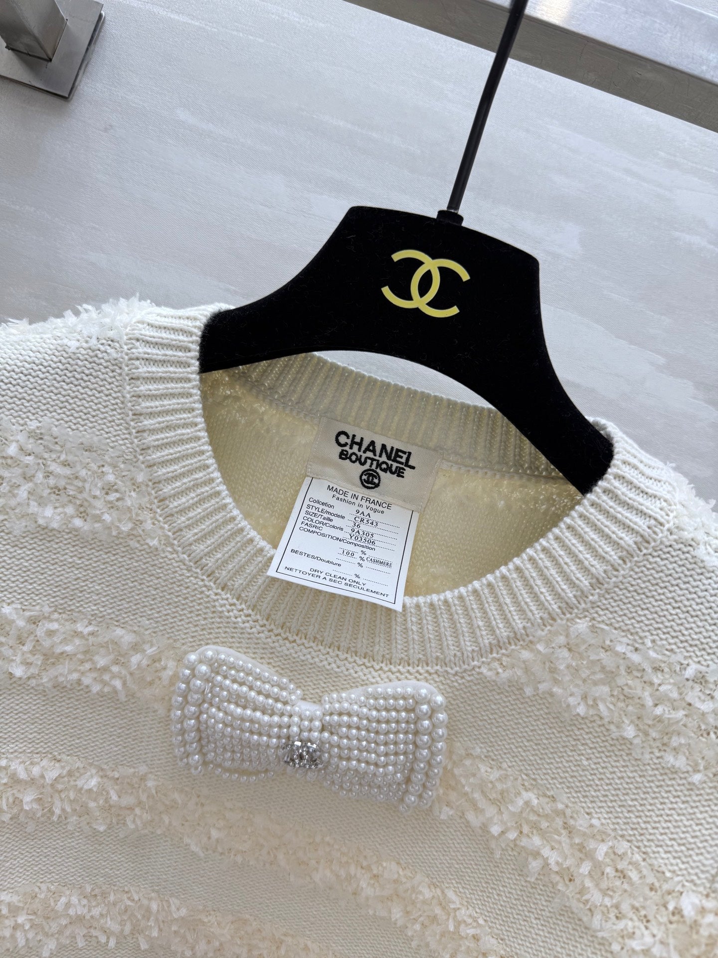 CC Short Sleeve Knitted T-shirt Ivory Imported Fabric