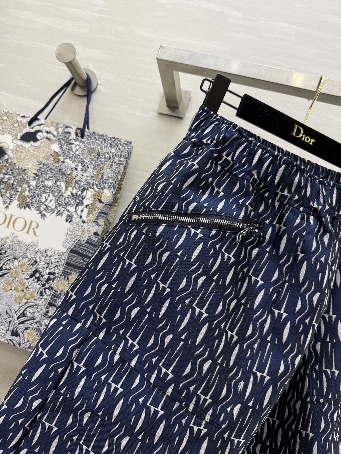 CD 2025 Letter Long Skirt Blue Jacquard Canvas