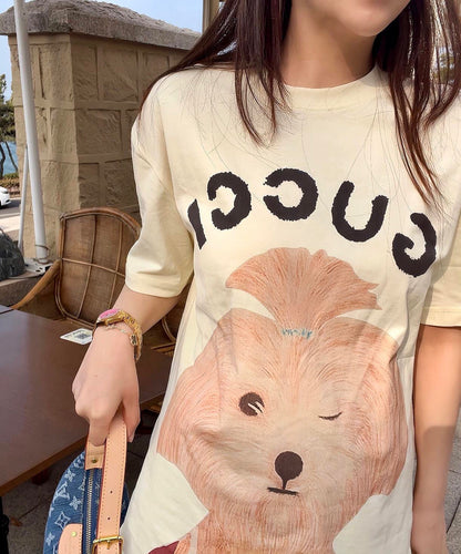 Gucci 25 Puppy Short-sleeved T-shirt Beige Brown Cotton