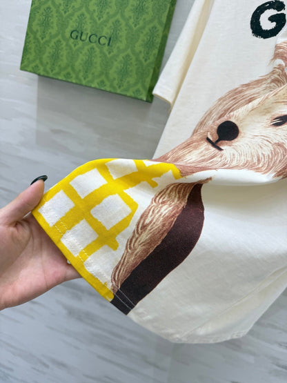 Gucci 25 Puppy Short-sleeved T-shirt Beige Brown Cotton
