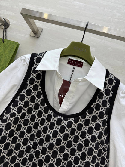 Gucci 25 Two-piece Dress Black White Jacquard Fabric