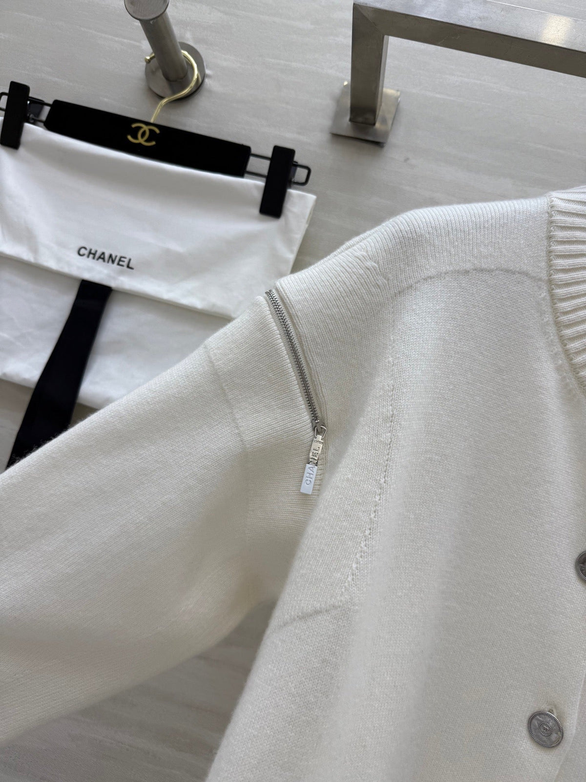 Chanel 2026 Cardigan With Cut-out Shoulders And Patch Pocket