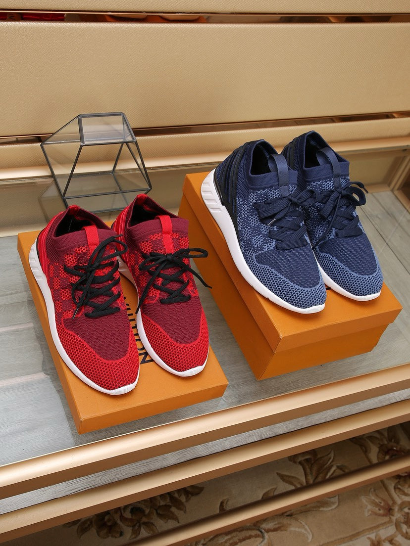 LV SNEAKERS IN CURRANT RED MESH FABRIC