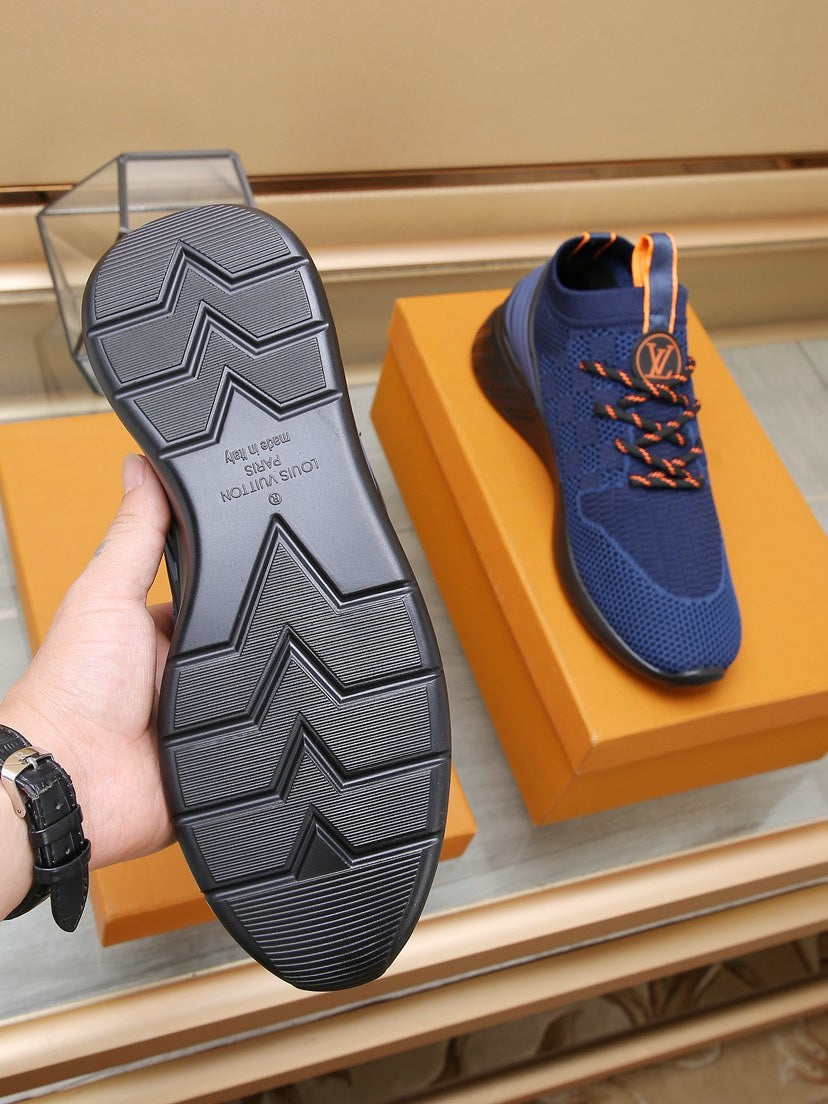 LV TRAINERS DAMIER NAVY BLUE MESH FABRIC
