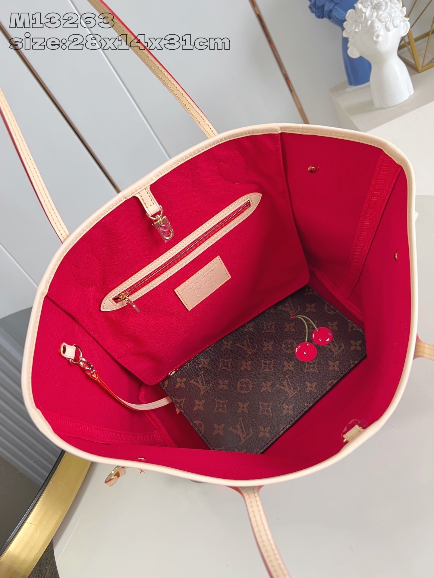 LV x TM Neverfull MM 31cm Brown Cherry Monogram Canvas