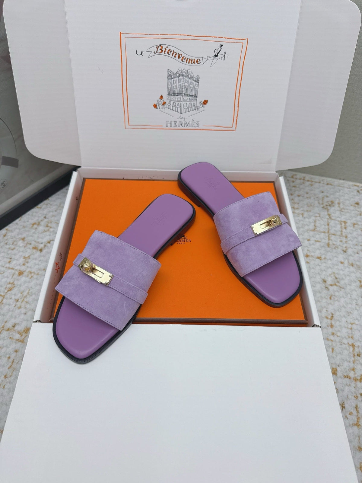 HM 26ss Oasis Sandals Purple Suede Cowhide 625147