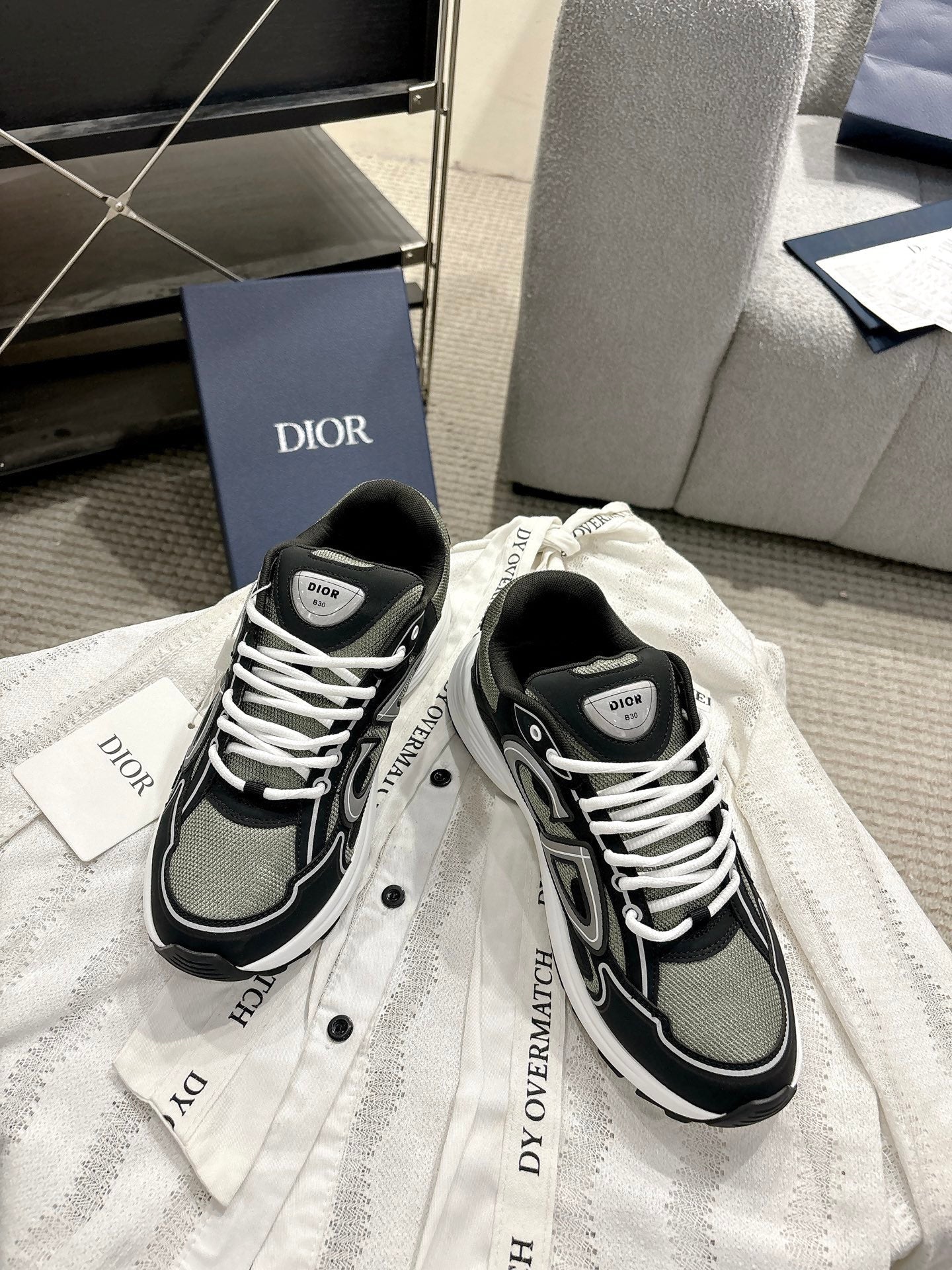 CD B30 Sneakers Black Silver Gray Technology Fabric 438319