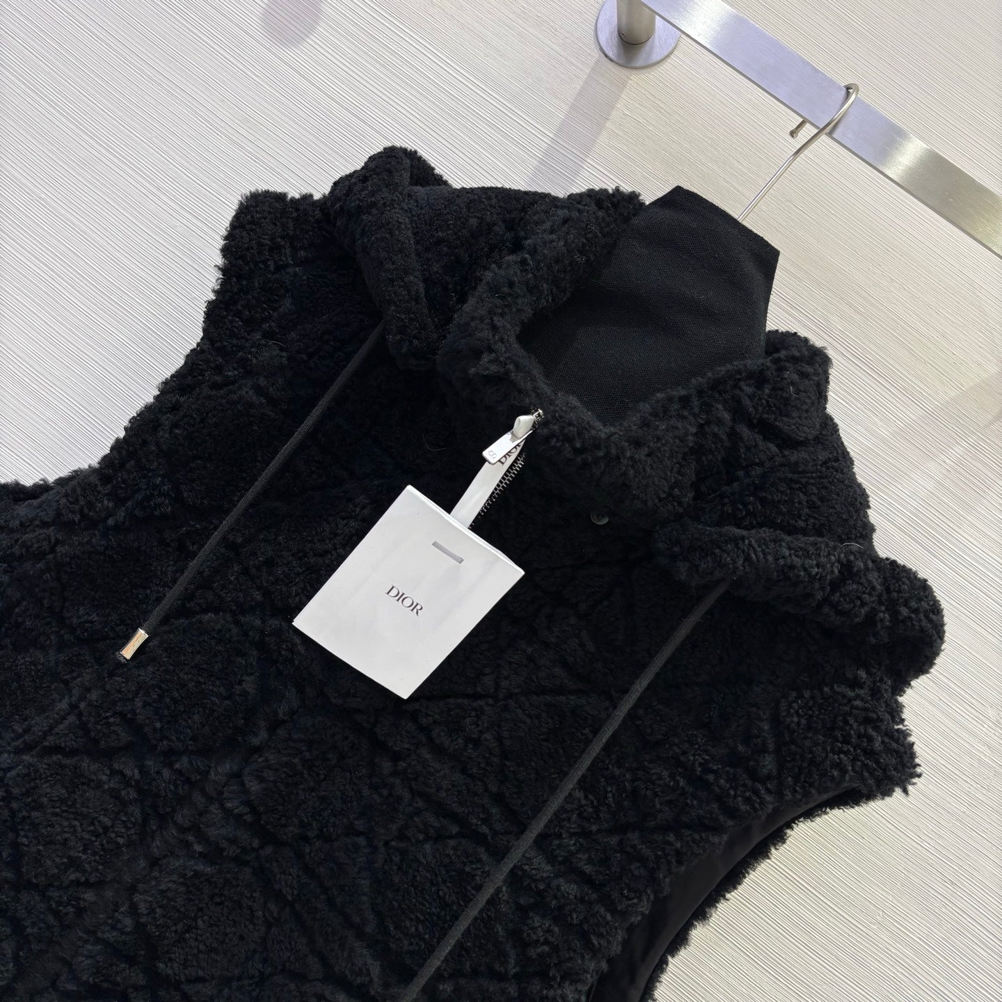 CD 25 Hooded Vest Leather And Fur Ivory White