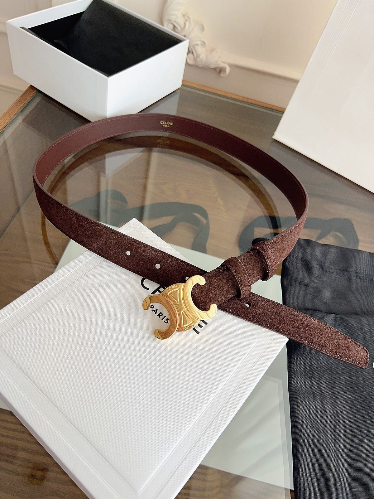 CL Gold 25mm Triomphe Brown Suede 616259