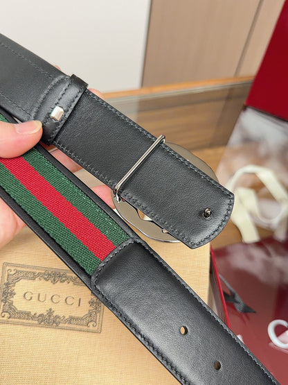 Gucci 2026 GG Buckle Web Belt 40mm Canvas Leather 215509