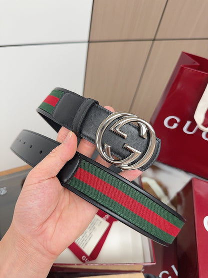Gucci 2026 GG Buckle Web Belt 40mm Canvas Leather 215509