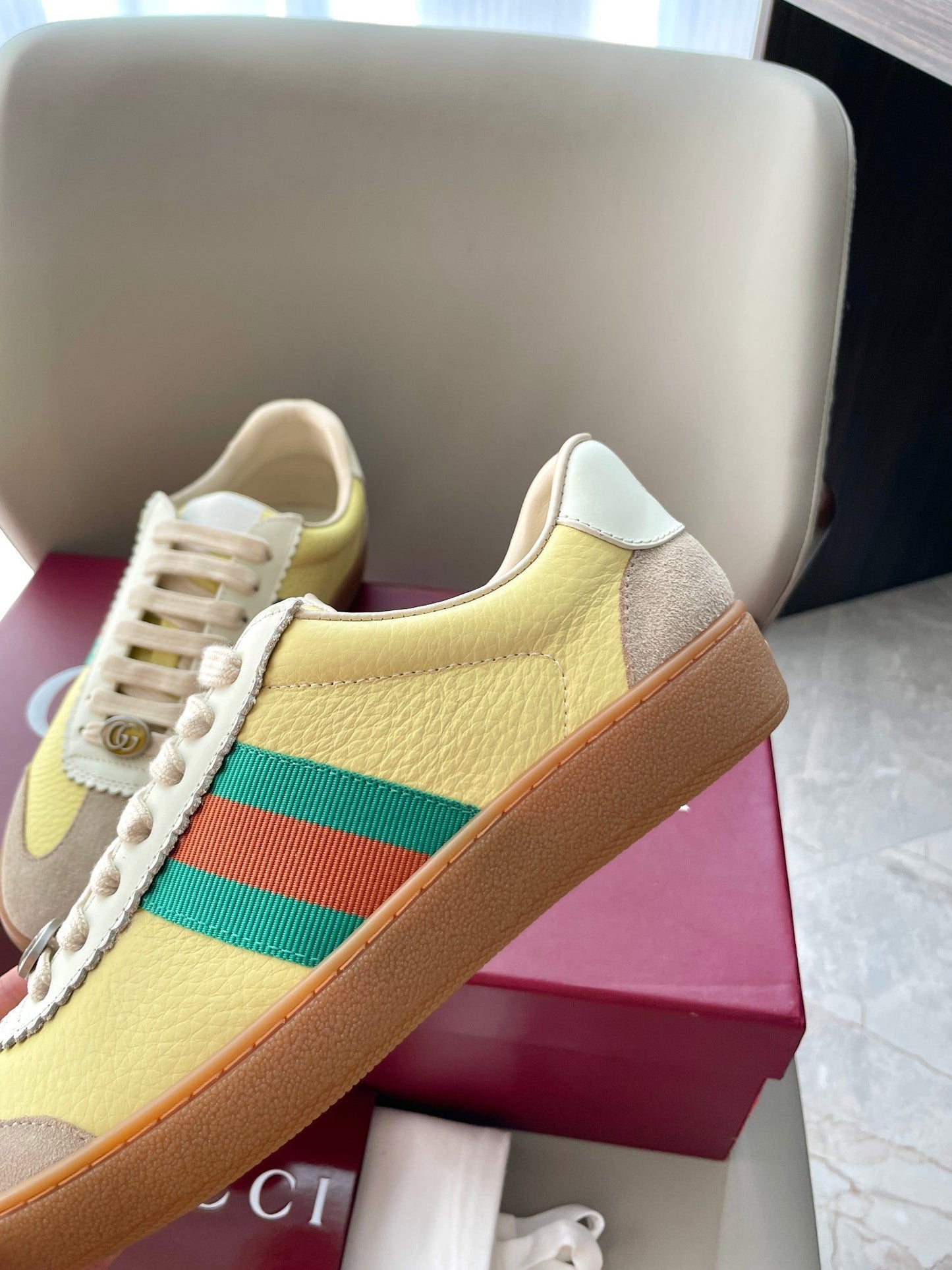 GG 26 Sneaker Light Yellow Beige Suede Cowhide 632806