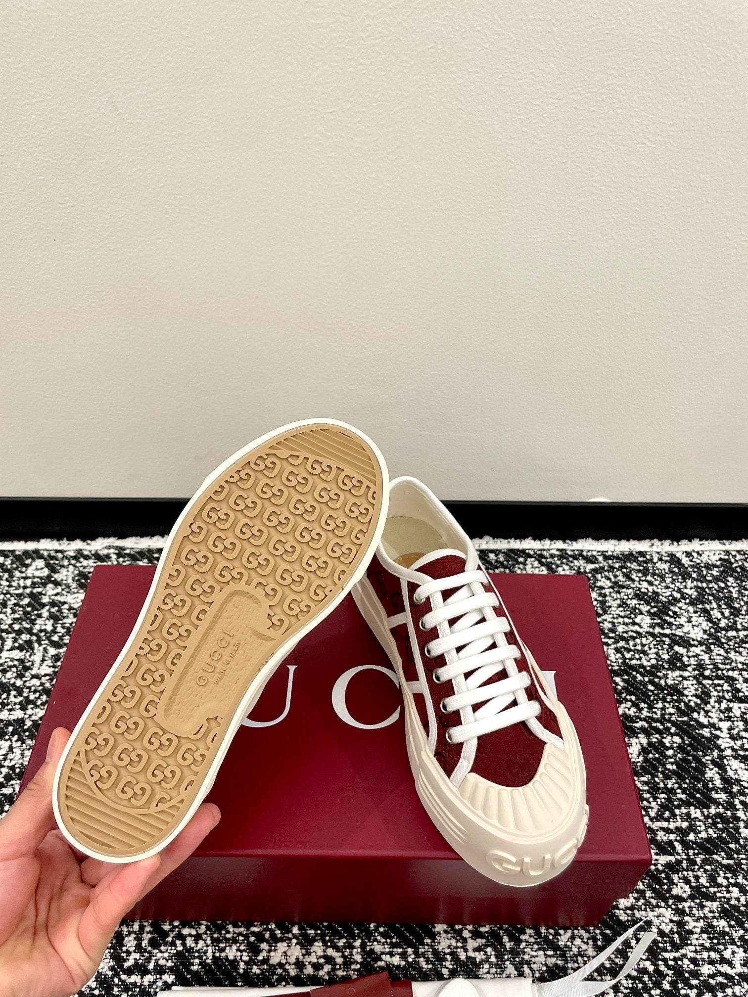 GG 26 Sneaker White Dark Red Canvas Leather 632822