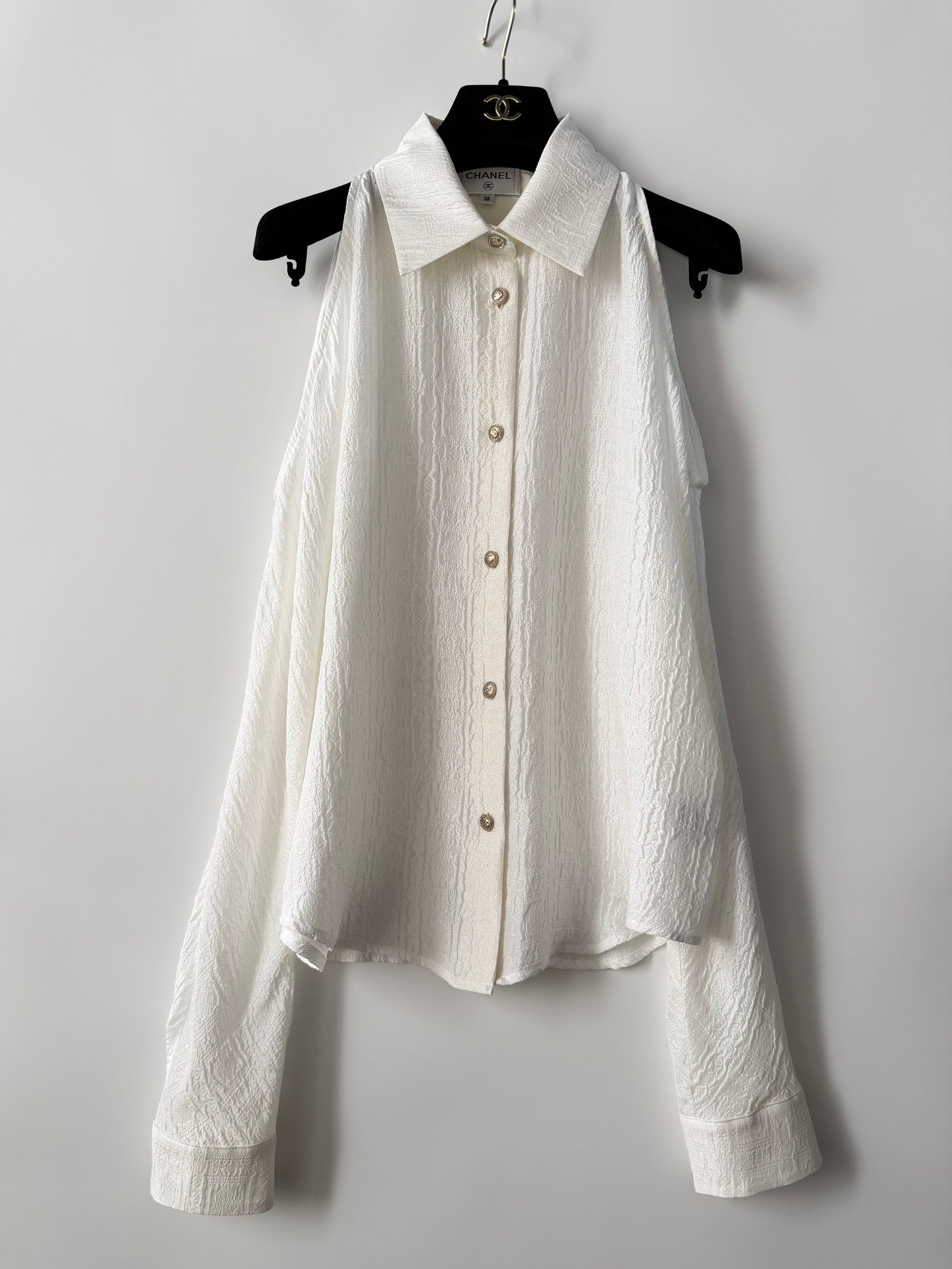 Chanel 2026 Long-sleeved Shirt White Silk Jacquard 357364