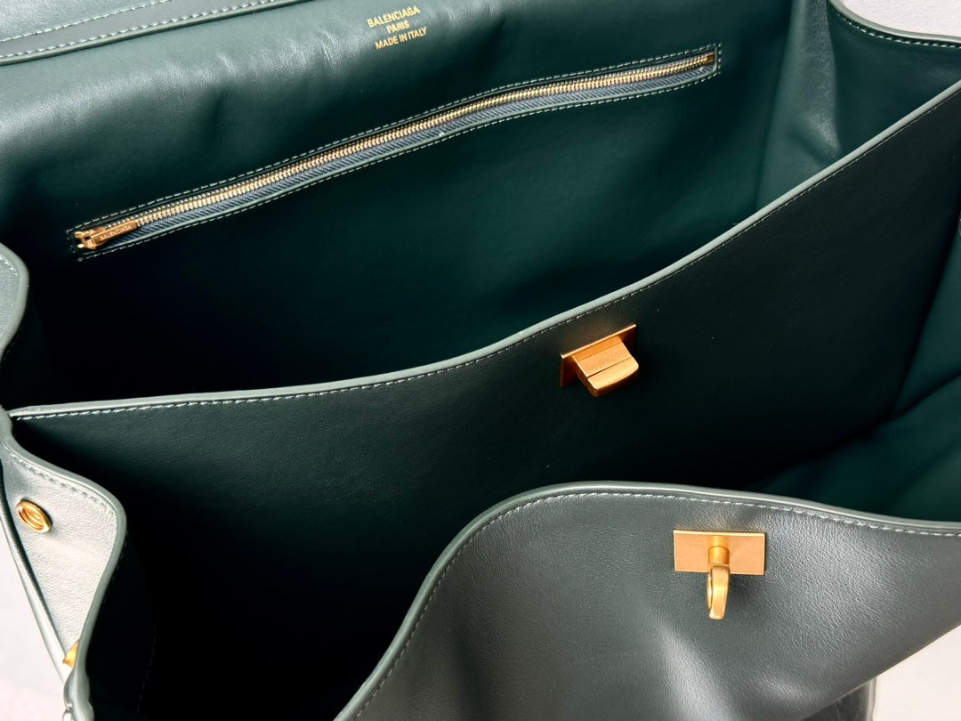 Balenciaga Large Bag 40 Dark Green Calfskin Gold Hardware